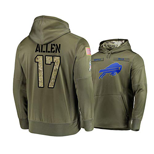 Men's Buffalo Bills #17 Josh Allen 2019 Olive Salute To Service Sideline Therma Performance Pullover Hoodie